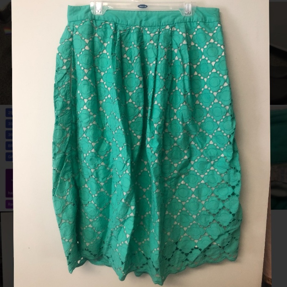 Boden Broderie Green Eyelet Midi Skirt with pockets Soze 6L